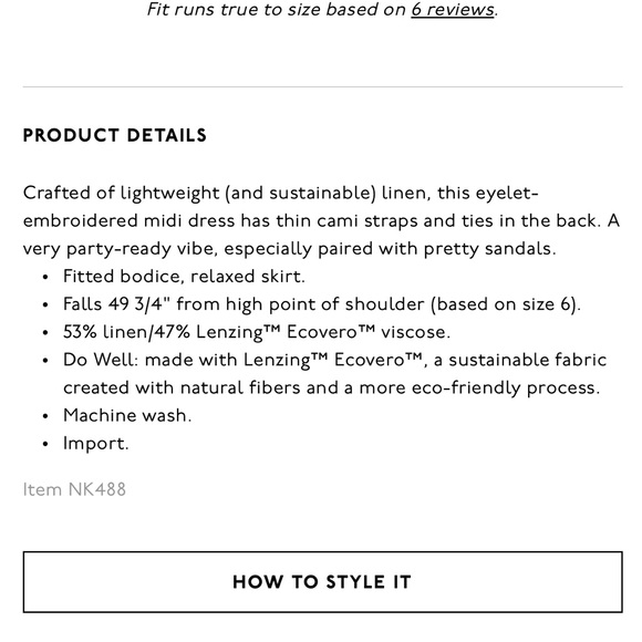 NWOT Madewell Embroidered Eyelet Tie-Back Cami Midi Dress Size 12 - Picture 6 of 9